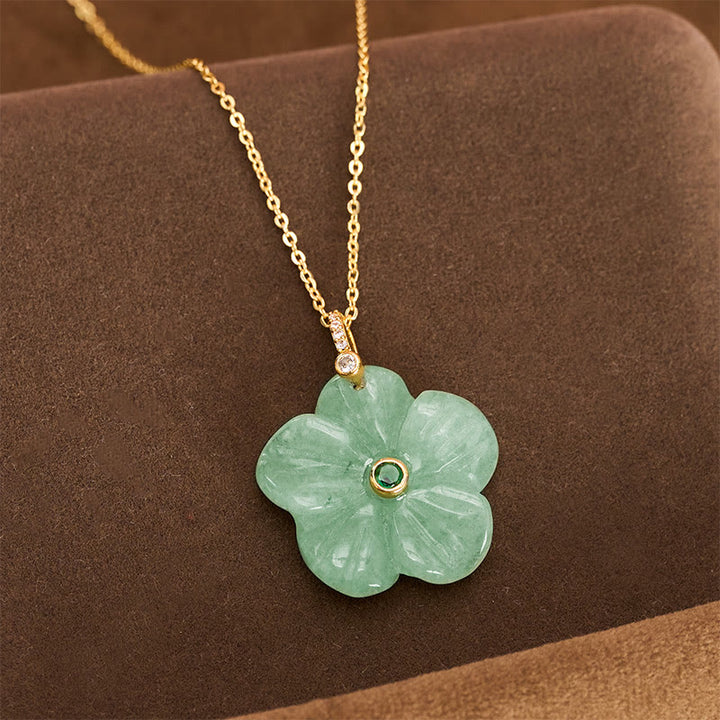 Buddha Stones Collar con colgante de flor de cinco pétalos de aventurina verde natural que simboliza la positividad - image 2