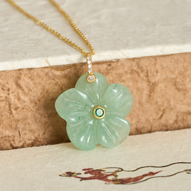 Buddha Stones Collar con colgante de flor de cinco pétalos de aventurina verde natural que simboliza la positividad - image 3