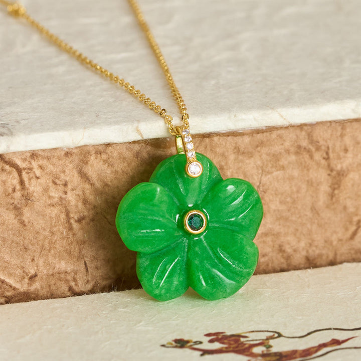 Buddha Stones Collar con colgante de flor de cinco pétalos de aventurina verde natural que simboliza la positividad - image 10