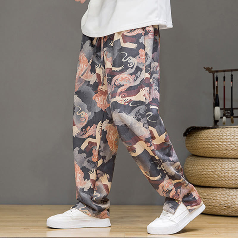 Buddha Stones Pantalones tobilleros casuales de primavera/verano con cordón ajustable y estampado de grullas, estilo harem para hombre con bolsillos. - Gris - US/UK/AU44, EU54 (4XL) - image 20