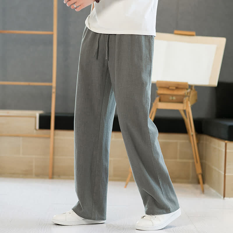 Buddha Stones Pantalones largos de hombre de corte recto, estilo casual, minimalistas, con cordón ajustable, ideales para primavera y verano. - image 1