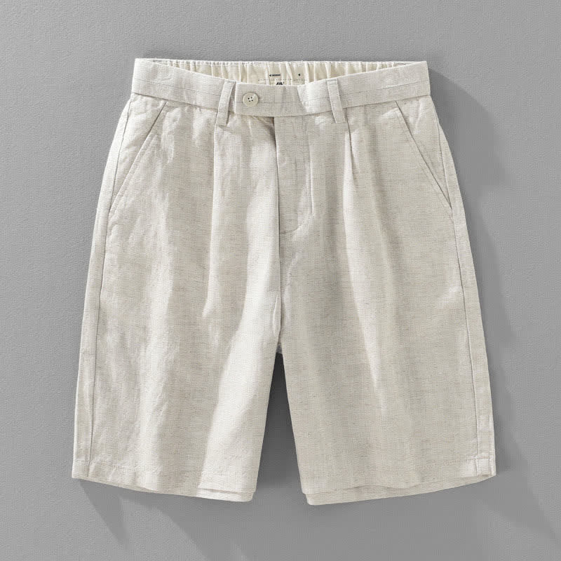 Buddha Stones Pantalones cortos de verano informales minimalistas con botones, cremallera y bolsillos para hombre. - Lino - US/UK/AU46, EU56 (5XL) - image 0