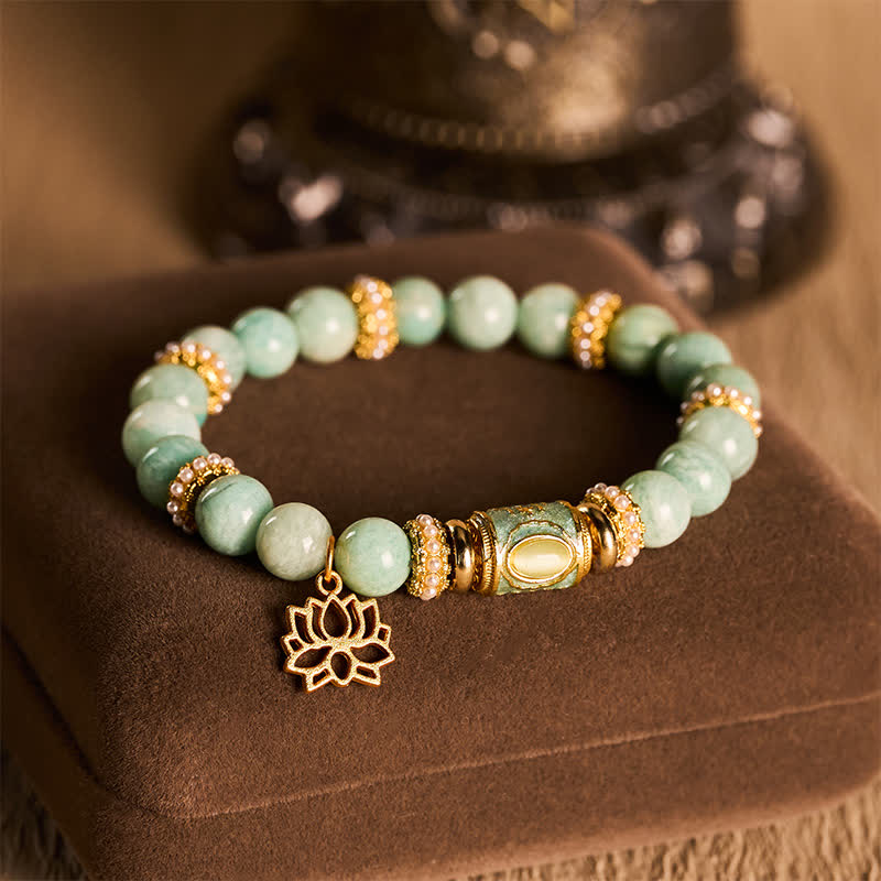 Buddha StonesColgante de loto con cuentas cilíndricas de esmalte amazonita y pulsera de cuentas redondas pulidas a mano con diseño de amor. - image 2