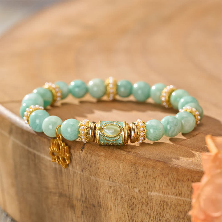 Buddha StonesColgante de loto con cuentas cilíndricas de esmalte amazonita y pulsera de cuentas redondas pulidas a mano con diseño de amor. - image 3