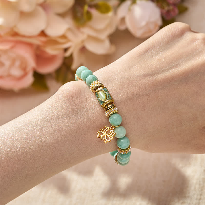 Buddha StonesColgante de loto con cuentas cilíndricas de esmalte amazonita y pulsera de cuentas redondas pulidas a mano con diseño de amor. - image 4