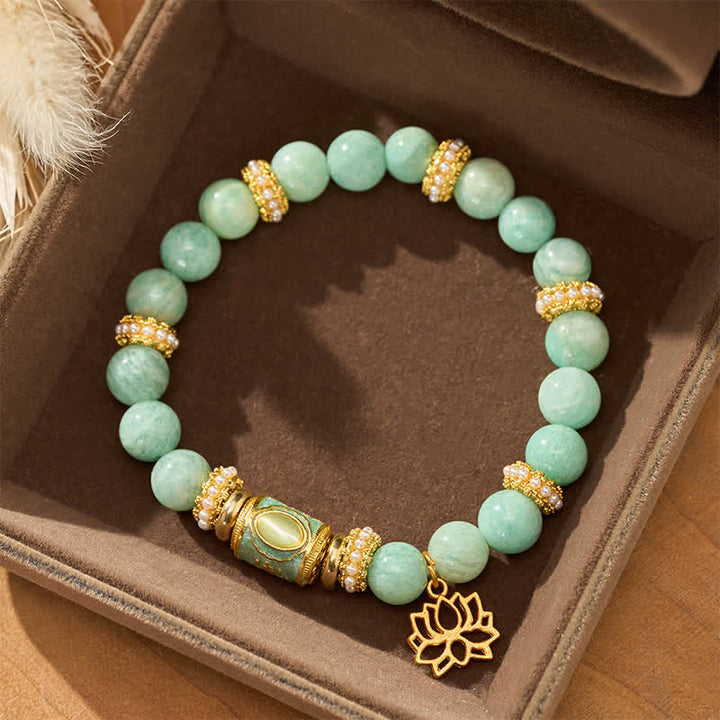 Colgante de loto con cuentas redondas pulidas a mano, con diseño de amazonita y Buddha Stones. - image 1