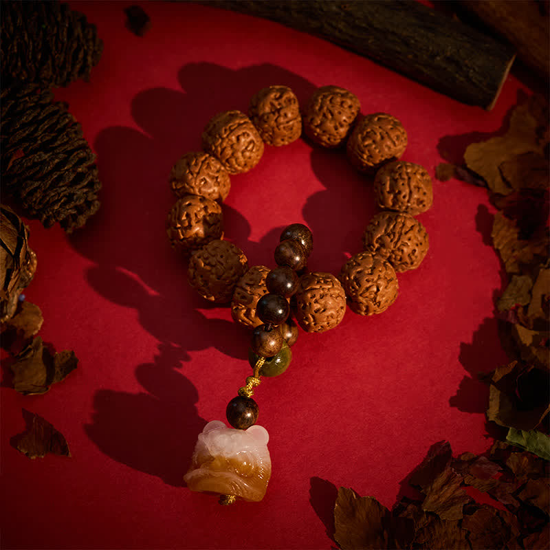 Buddha Stones Colgante de león Bodhi a la parrilla con semillas de Vajra, cuentas de meditación táctiles para fortalecer la fuerza. - image 1