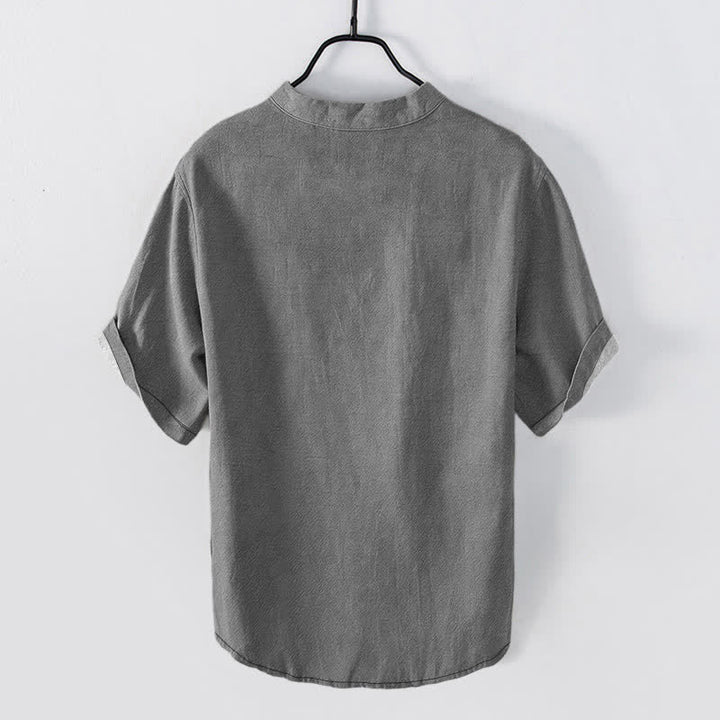 Buddha Stones Camisa de manga corta con medio botón para hombre, con estampado zen de caligrafía de flores de cerezo de algodón. - image 6