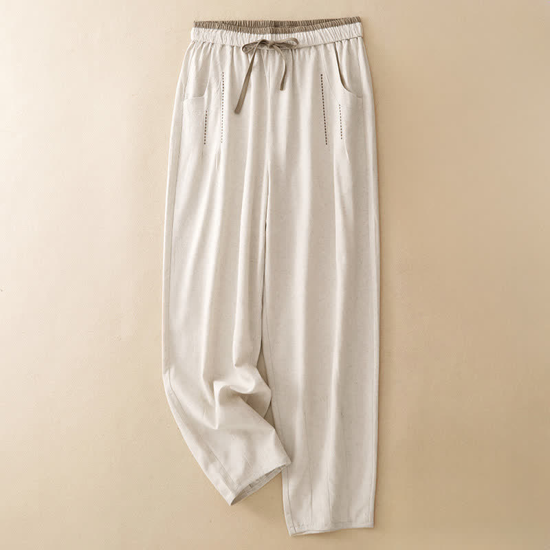 Buddha Stones Pantalones cortos minimalistas informales de verano con cordón ajustable para mujer, de corte ajustado y con bolsillo. - Beige - US8-10, UK/AU12-14, EU40-42 (2XL) - image 0