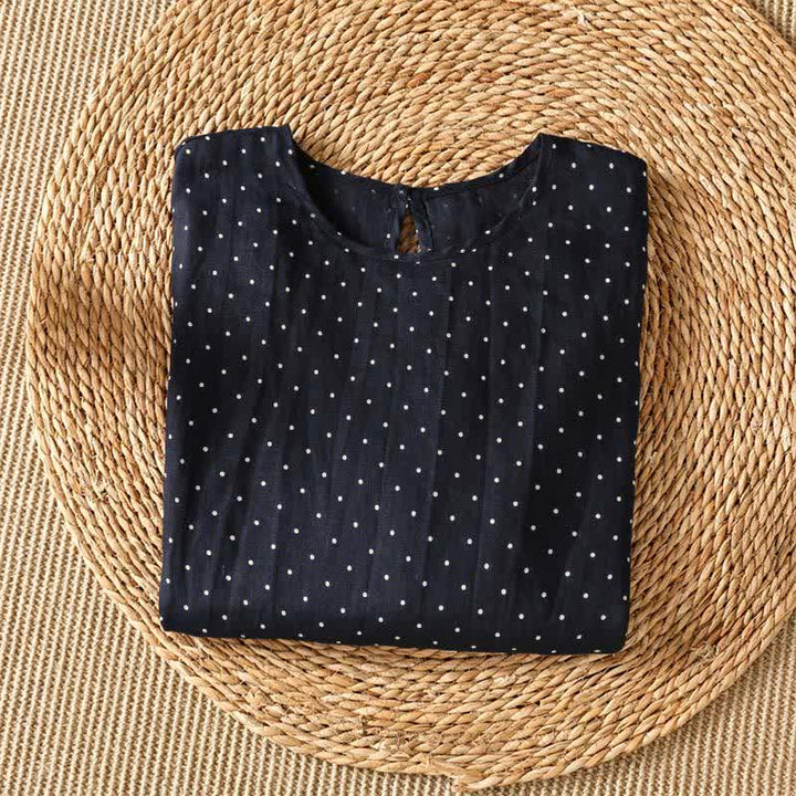 Buddha Stones Camisetas de manga corta para mujer, estilo casual de verano, con estampado de lunares y bajo con volantes. - image 6