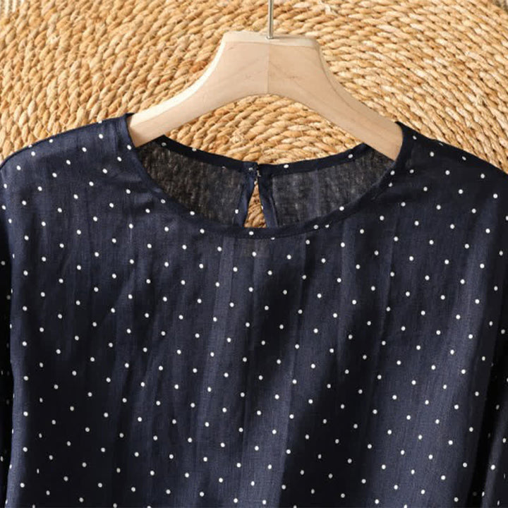 Buddha Stones Camisetas de manga corta para mujer, estilo casual de verano, con estampado de lunares y bajo con volantes. - image 7