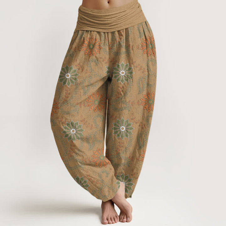 Buddha Stones Pantalones harem de algodón con estampado bohemio de mandala y enredaderas para mujer, con cintura elástica. - Broncearse - US16，UK/AU20，EU48 (3XL) - image 5