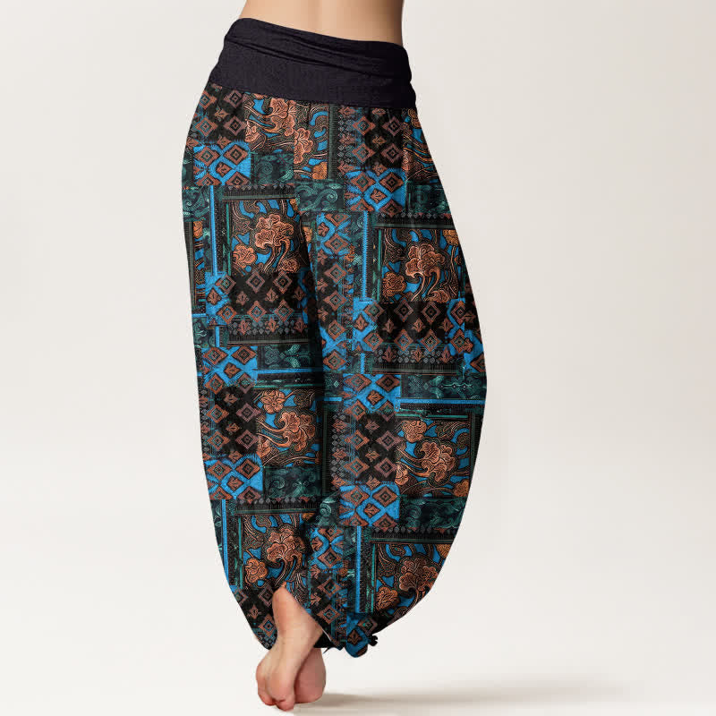 Buddha Stones Pantalones harem de mujer con cintura elástica y estampado geométrico bohemio de algodón puro para mujer. - image 2