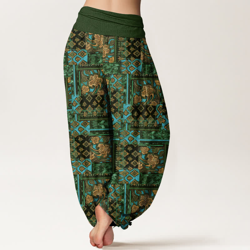 Buddha Stones Pantalones harem de mujer con cintura elástica y estampado geométrico bohemio de algodón puro para mujer. - image 7