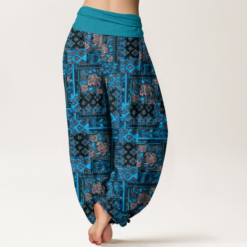 Buddha Stones Pantalones harem de mujer con cintura elástica y estampado geométrico bohemio de algodón puro para mujer. - image 10