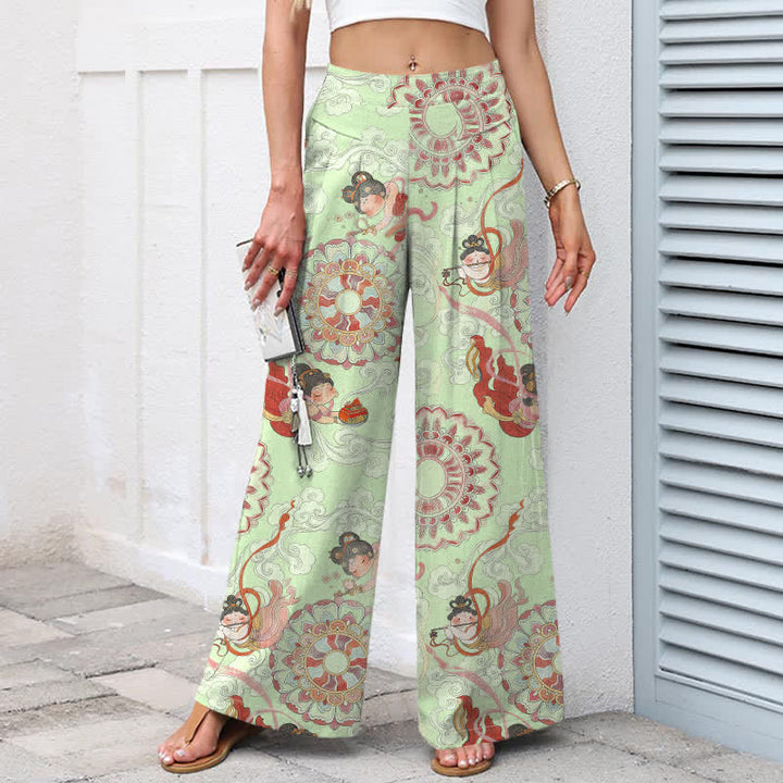 Buddha Stones Pantalones de mujer de algodón y lino con estampado floral de hadas, cintura elástica y pernera ancha con bolsillos. - image 8