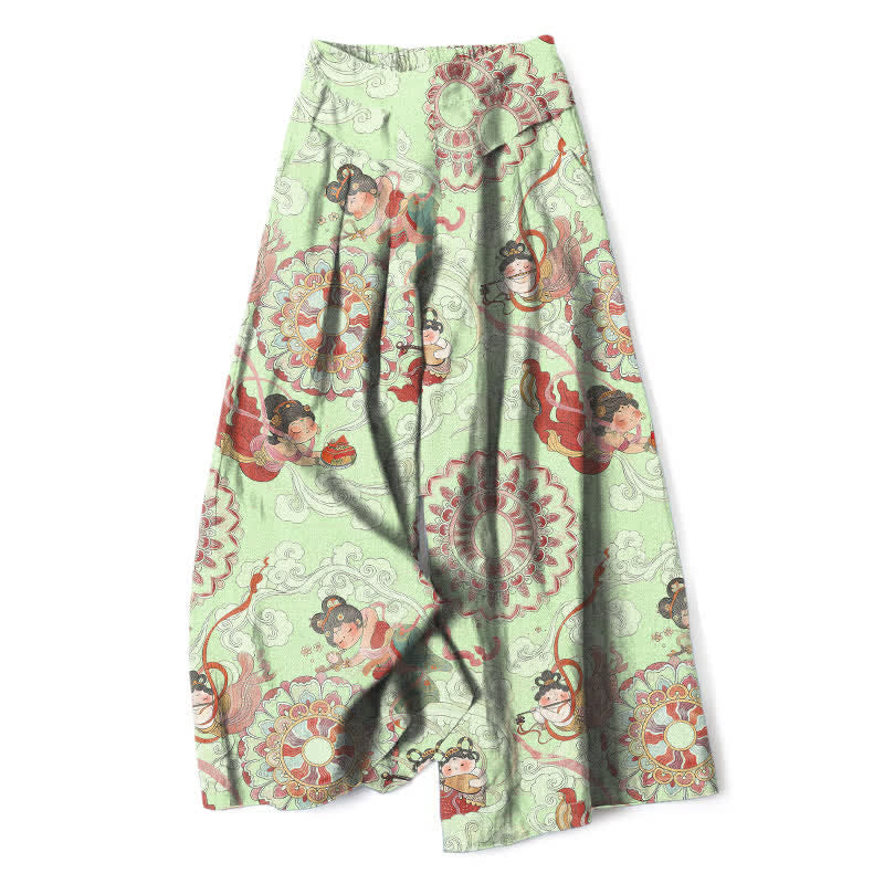 Buddha Stones Pantalones de mujer de algodón y lino con estampado floral de hadas, cintura elástica y pernera ancha con bolsillos. - Gotas de miel - US16，UK/AU20，EU48 (3XL) - image 7