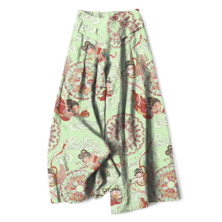 Buddha Stones Pantalones de mujer de algodón y lino con estampado floral de hadas, cintura elástica y pernera ancha con bolsillos. - Gotas de miel - US16，UK/AU20，EU48 (3XL) - image 7