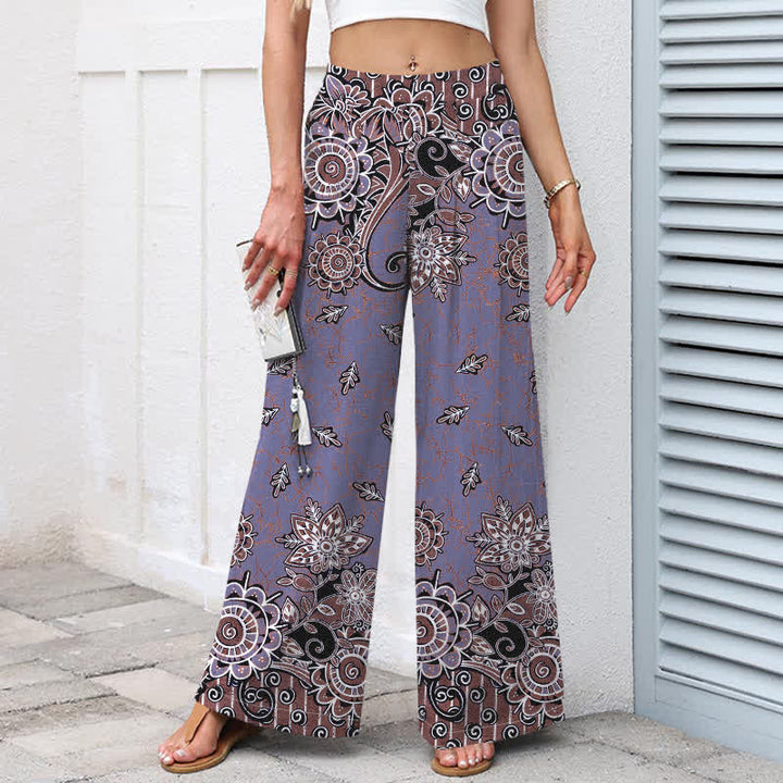 Buddha Stones Pantalones de mujer de algodón y lino con estampado bohemio de mandala, cintura elástica y pernera ancha con bolsillos. - image 6