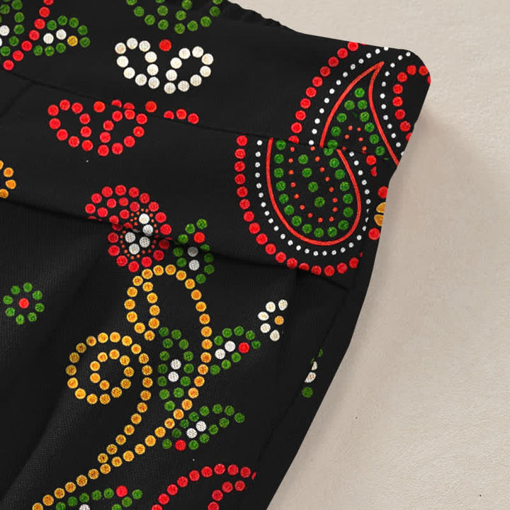 Buddha Stones Pantalones de mujer de algodón y lino con estampado floral de inspiración folclórica, cintura elástica, pernera ancha y bolsillos. - image 3