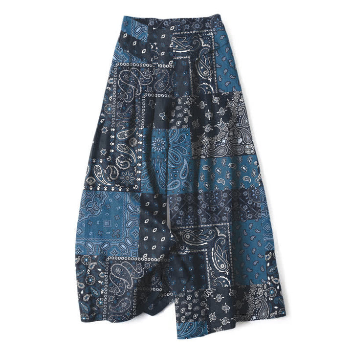 Buddha Stones Pantalones de mujer de algodón y lino con estampado paisley vintage, cintura elástica, pernera ancha y bolsillos. - Marina de guerra - US16，UK/AU20，EU48 (3XL) - image 0