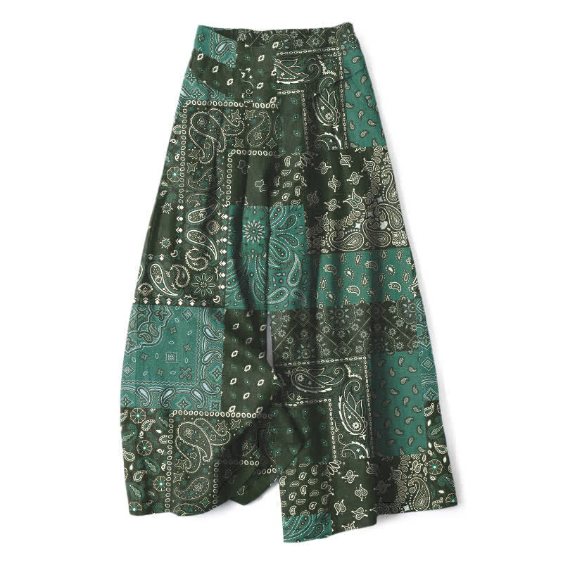 Buddha Stones Pantalones de mujer de algodón y lino con estampado paisley vintage, cintura elástica, pernera ancha y bolsillos. - Verde oliva oscuro - US16，UK/AU20，EU48 (3XL) - image 5