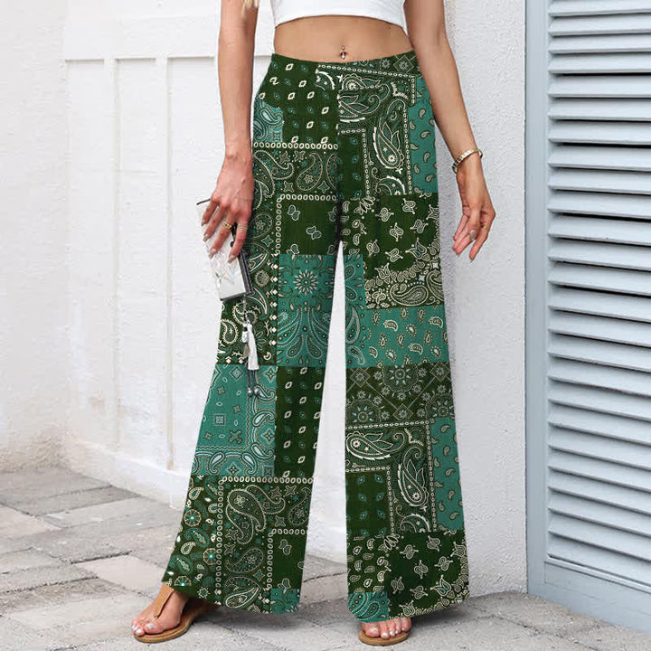 Buddha Stones Pantalones de mujer de algodón y lino con estampado paisley vintage, cintura elástica, pernera ancha y bolsillos. - image 6