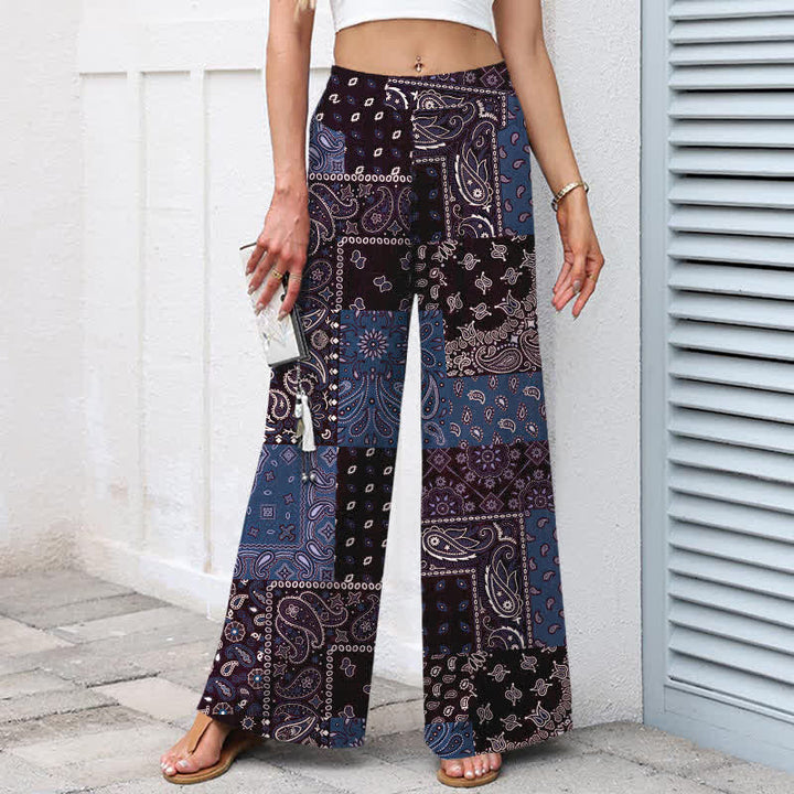 Buddha Stones Pantalones de mujer de algodón y lino con estampado paisley vintage, cintura elástica, pernera ancha y bolsillos. - image 8