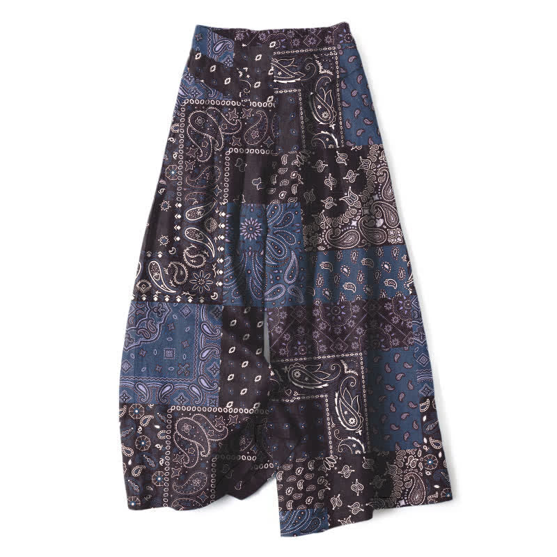 Buddha Stones Pantalones de mujer de algodón y lino con estampado paisley vintage, cintura elástica, pernera ancha y bolsillos. - Azul acero - US16，UK/AU20，EU48 (3XL) - image 7