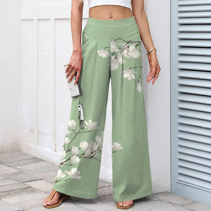 Buddha Stones Pantalones de mujer de lino y algodón con estampado floral vintage, cintura elástica, pernera ancha y bolsillos. - image 6