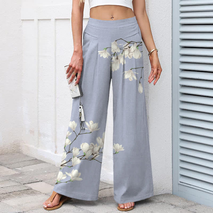 Buddha Stones Pantalones de mujer de lino y algodón con estampado floral vintage, cintura elástica, pernera ancha y bolsillos. - image 8