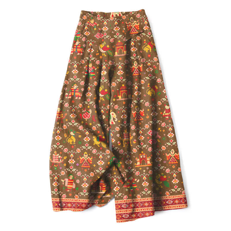 Buddha Stones Pantalones de mujer de algodón y lino con estampado geométrico bohemio, cintura elástica y pernera ancha con bolsillos. - Vara de oro oscura - US16，UK/AU20，EU48 (3XL) - image 7