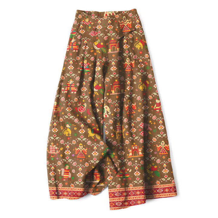 Buddha Stones Pantalones de mujer de algodón y lino con estampado geométrico bohemio, cintura elástica y pernera ancha con bolsillos. - Vara de oro oscura - US16，UK/AU20，EU48 (3XL) - image 7