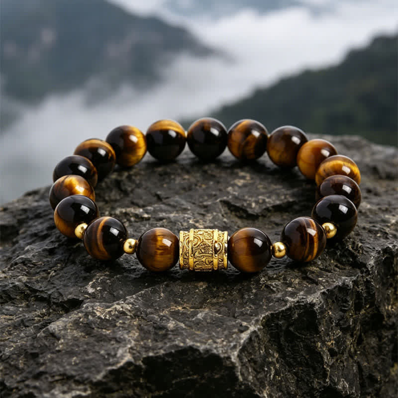 Buddha Stones Pulsera de cuentas de coraje de obsidiana negra ojo de tigre - Ojo de Tigre (Confianza ♥ Enfoque) - image 0