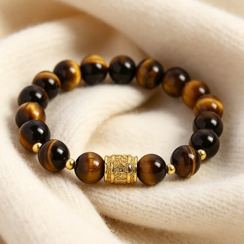 Buddha Stones Pulsera de cuentas de coraje de obsidiana negra ojo de tigre - image 2