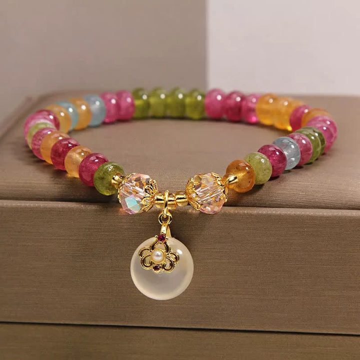 Buddha Stones Pulsera de sabiduría de calcedonia y turmalina multicolor natural - image 1