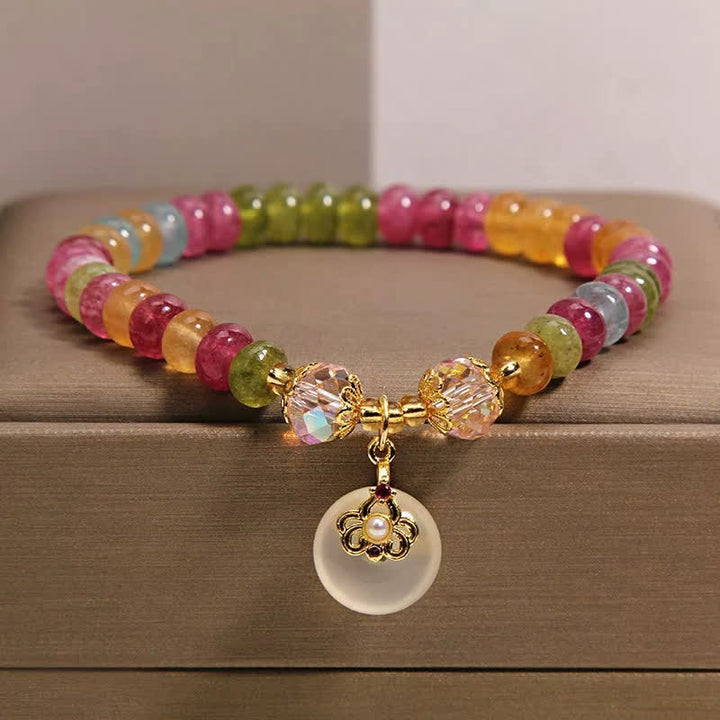 Buddha Stones Pulsera de sabiduría de calcedonia y turmalina multicolor natural - Turmalina (Amor positivo ♥) - image 0