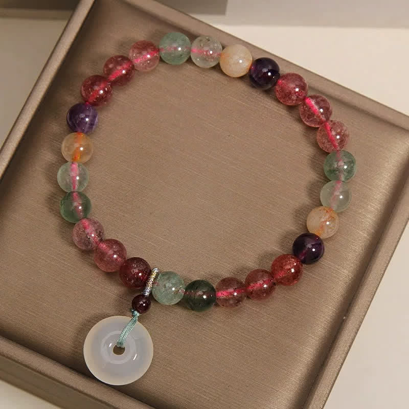 Buddha Stones Pulsera de la paz con hebilla de calcedonia y cuarzo fresa - image 9