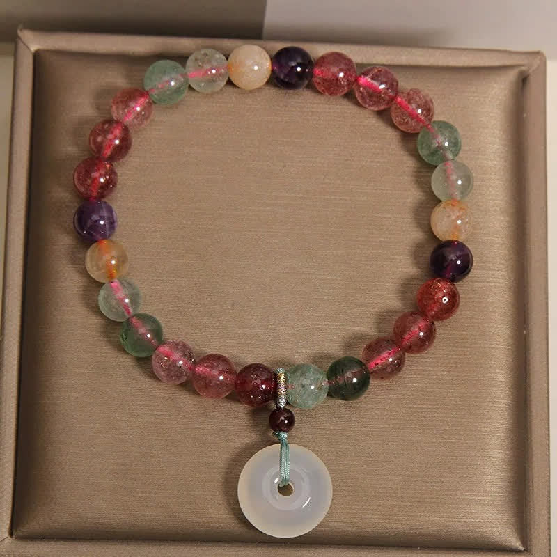 Buddha Stones Pulsera de la paz con hebilla de calcedonia y cuarzo fresa - image 4