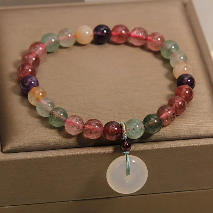 Buddha Stones Pulsera de la paz con hebilla de calcedonia y cuarzo fresa - image 3