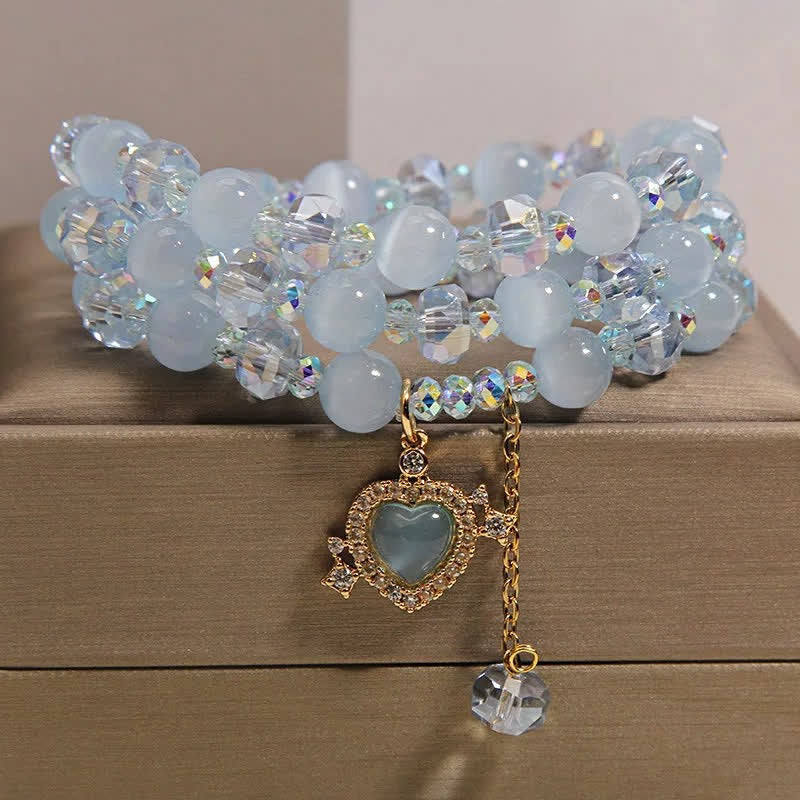 Buddha Stones Pulsera de confianza de triple vuelta con corazón de ojo de gato azul - image 2