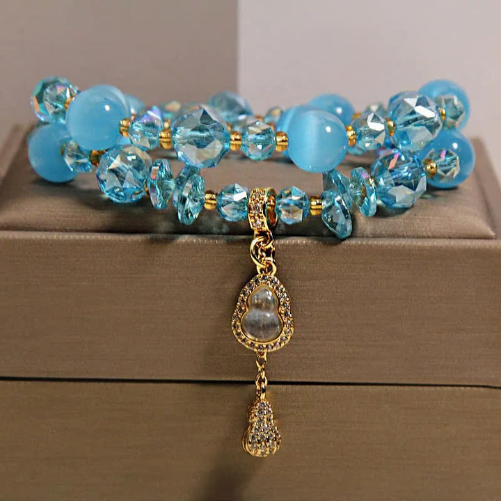 Buddha Stones Pulsera de cuentas de doble capa con colgante de calabaza ojo de gato - Ojo de gato azul - image 12