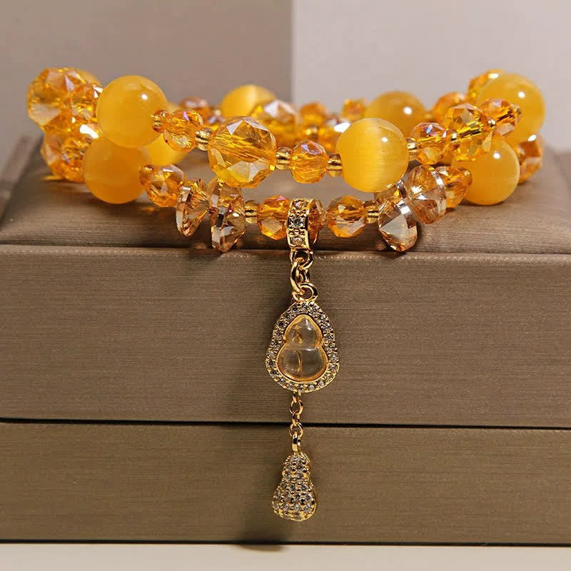 Buddha Stones Pulsera de cuentas de doble capa con colgante de calabaza ojo de gato - image 6
