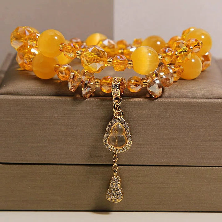 Buddha Stones Pulsera de cuentas de doble capa con colgante de calabaza ojo de gato - image 6