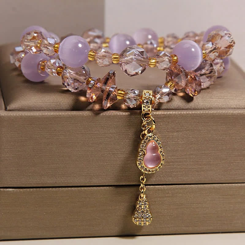 Buddha Stones Pulsera de cuentas de doble capa con colgante de calabaza ojo de gato - image 11