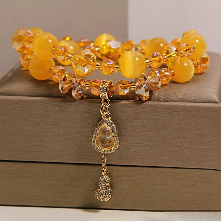 Buddha Stones Pulsera de cuentas de doble capa con colgante de calabaza ojo de gato - image 7