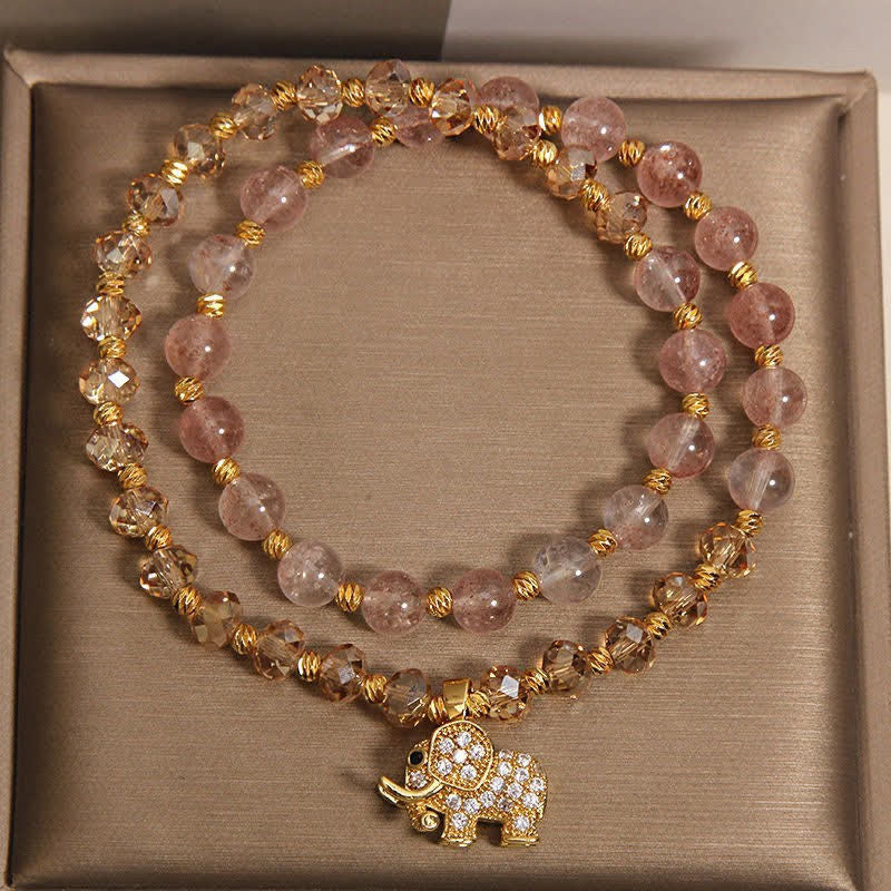 Buddha Stones Pulsera curativa de elefante con cuarzo fresa de doble vuelta - image 8