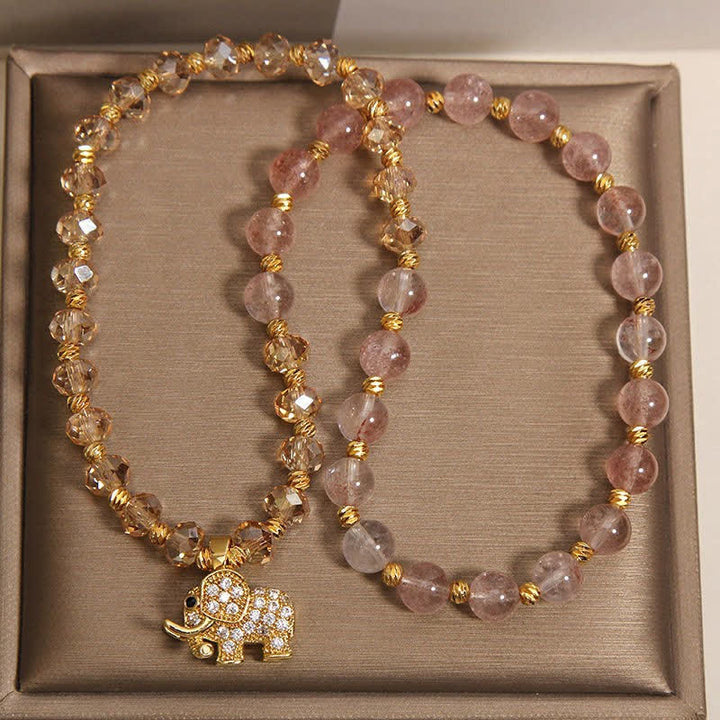 Buddha Stones Pulsera curativa de elefante con cuarzo fresa de doble vuelta - image 9