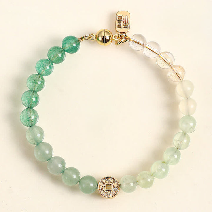 Buddha Stones Pulsera de la felicidad con monedas de cobre y piedra natural ojo de tigre y carácter Fu - Cuarzo fresa verde (Crecimiento ♥ Sanación) - image 16