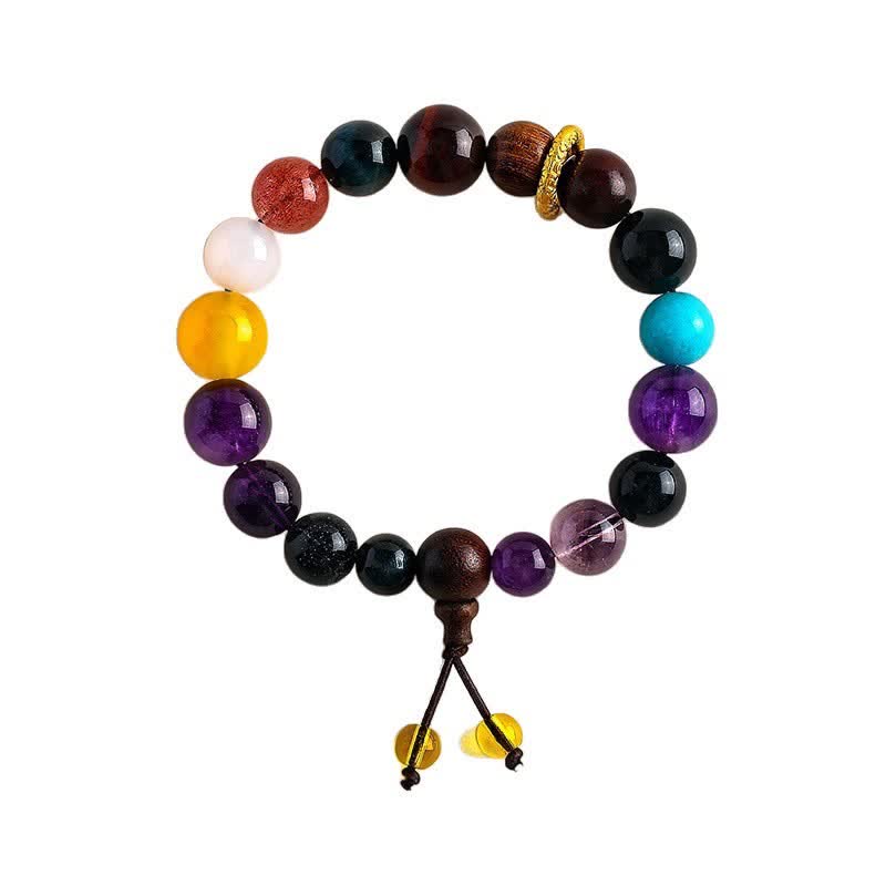 Buddha Stones Pulsera tibetana de equilibrio con 18 cuentas de amatista y ojo de tigre. - Amatista (Alivio del estrés ♥ Intuición) - image 0